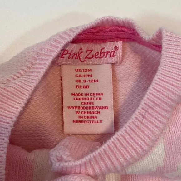 Pink Zebra girls sweater cardigan size 12M; cotton-acrylic blend, clear buttons - Picture 4 of 5